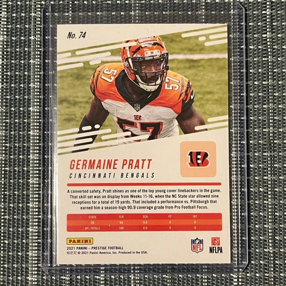 Num: 124/149 🏈 Germaine Pratt Panini Prestige Card #74 , Qty 1